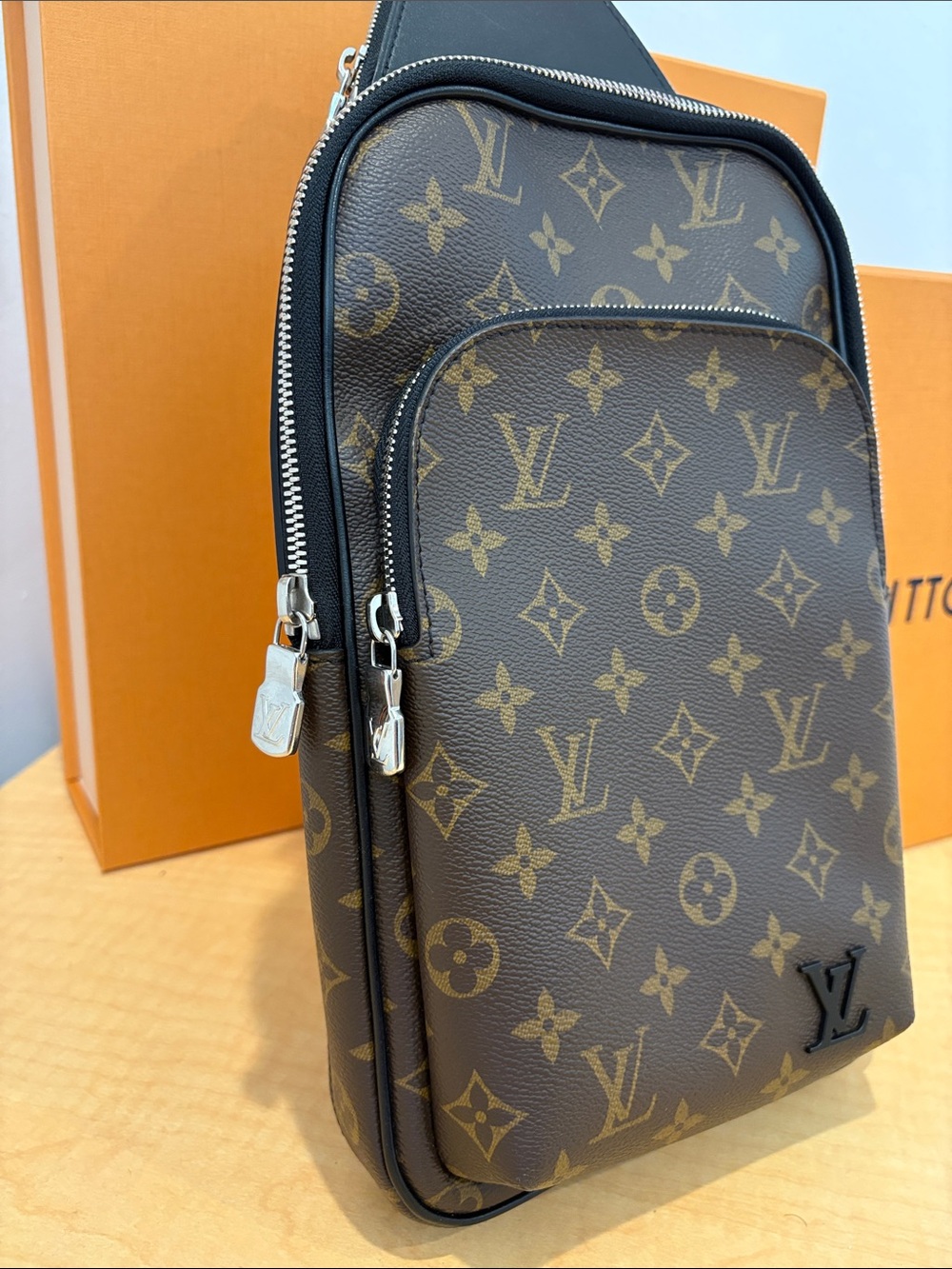 Louis Vuitton Avenue Sling Bag NM Eclipse Monogram Canvas Crossbody Belt Brown - Picture 3 of 12